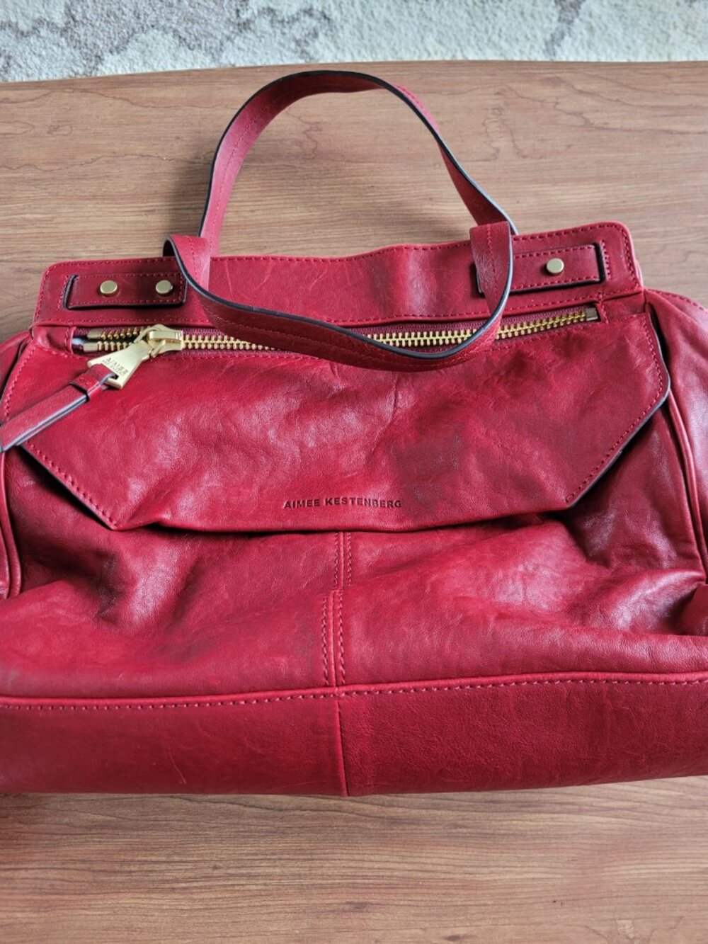 Aimee Kestenberg Red Pebbled Leather Shoulder Bag Gold Hardware